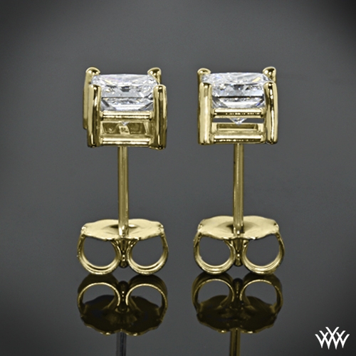 14k Yellow Gold 4 Prong Princess Earrings - Settings Only.