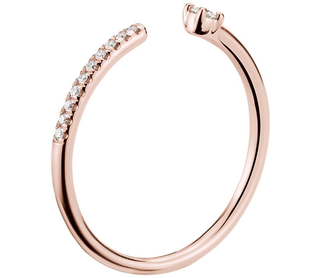 Ultra Mini Diamond Pavé Open Stackable Fashion Ring in 14k Rose Gold.