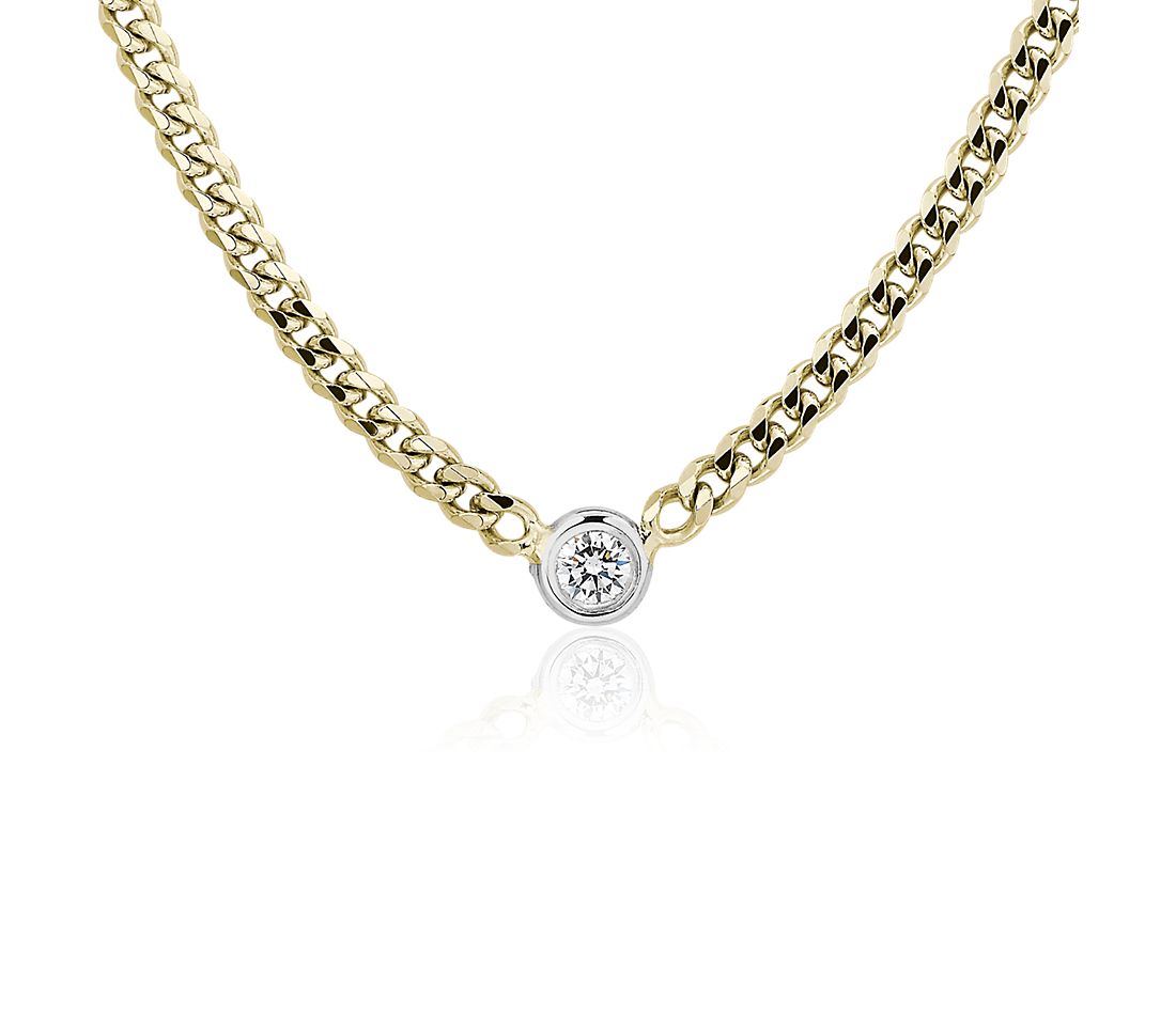 Diamond Curb Link Necklace in 14k Yellow Gold.