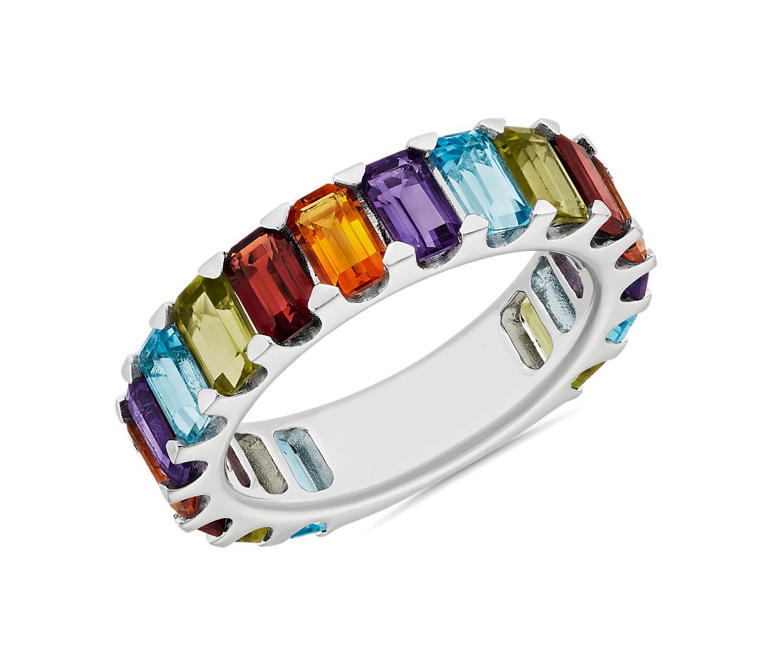 Octagon Multi-Stone Eternity Band in Sterling Silver.