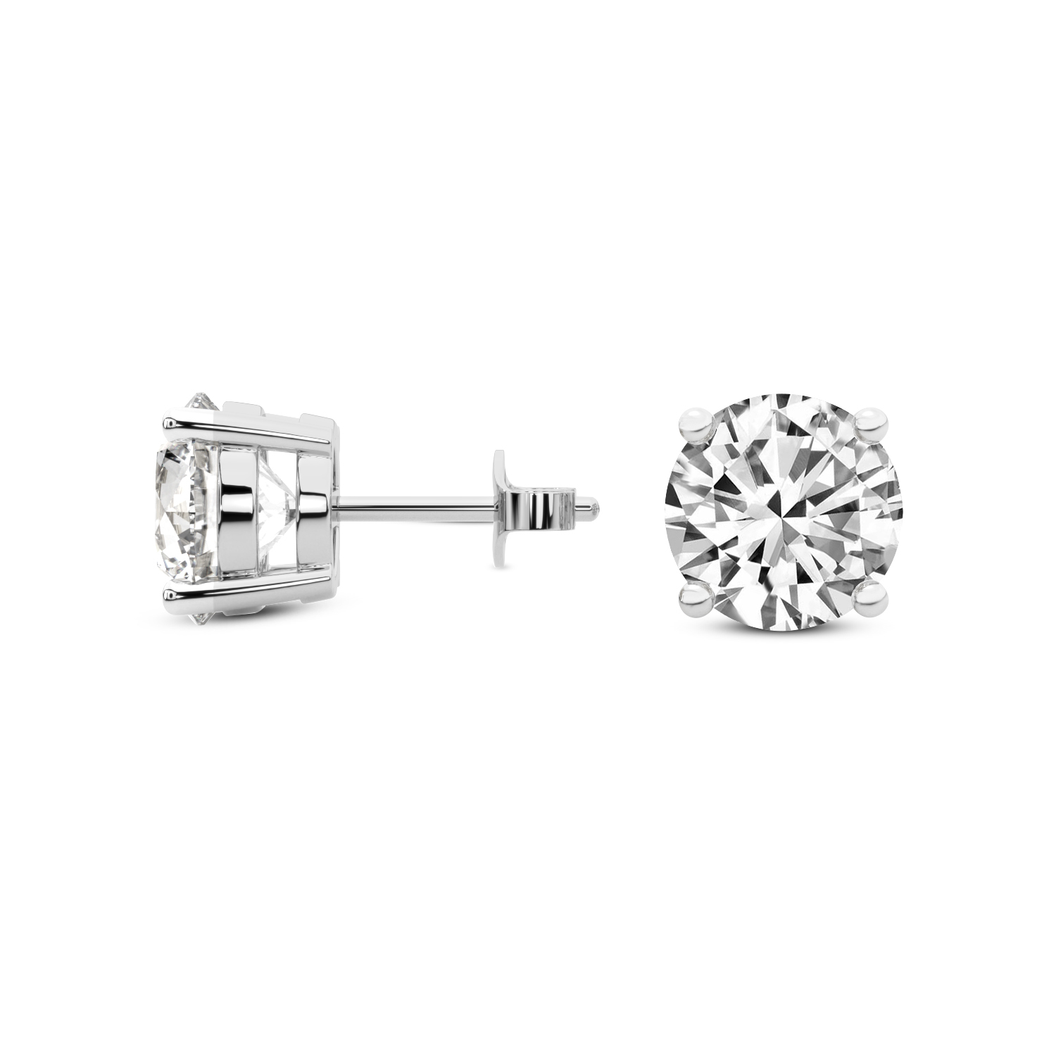 4 Prong Round Lab Diamond Stud Earrings (3.00 Ct. Tw.) 14Kt White Gold.