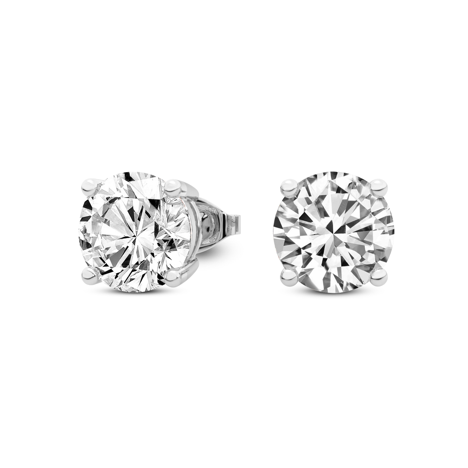 4 Prong Round Lab Diamond Stud Earrings (3.00 Ct. Tw.) 14Kt White Gold.