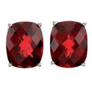 CHECKERBOARD GARNET STUD EARRINGS, 14K GOLD