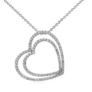Duet Heart Diamond Necklace in 14k White Gold from Blue Nile.