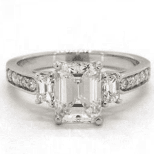 Three Stone Emerald Shape .57ctw Engagement Ring in 18K White Gold from James Allen.