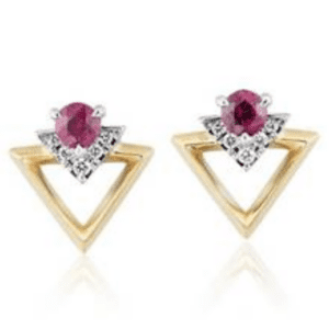 Geometric Ruby and Diamond Earrings in 18k White and Yellow Gold. 