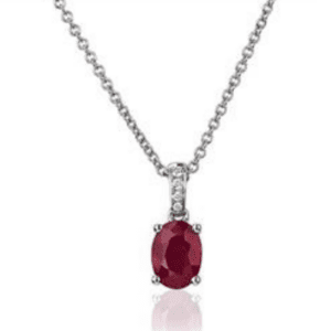 Oval Ruby and Diamond Pendant in 14k White Gold from Blue Nile.