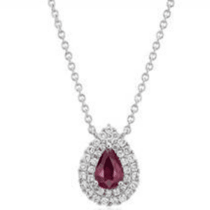 Ruby and Diamond Double Halo Pendant in 18k White Gold from Blue Nile. 