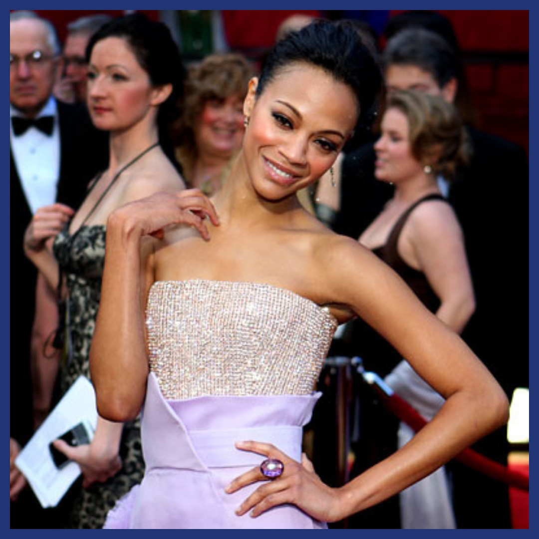 Zoe Saldana wearing an Amethyst ring.