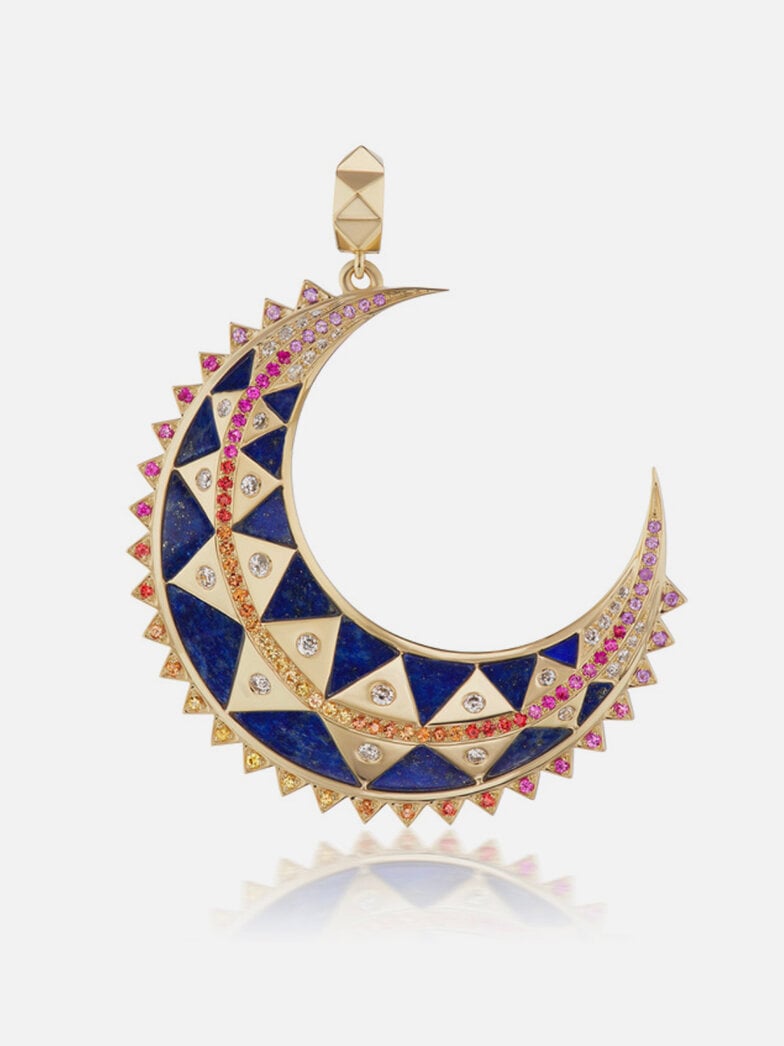 18k Yellow Gold Crescent Moon Medallion.