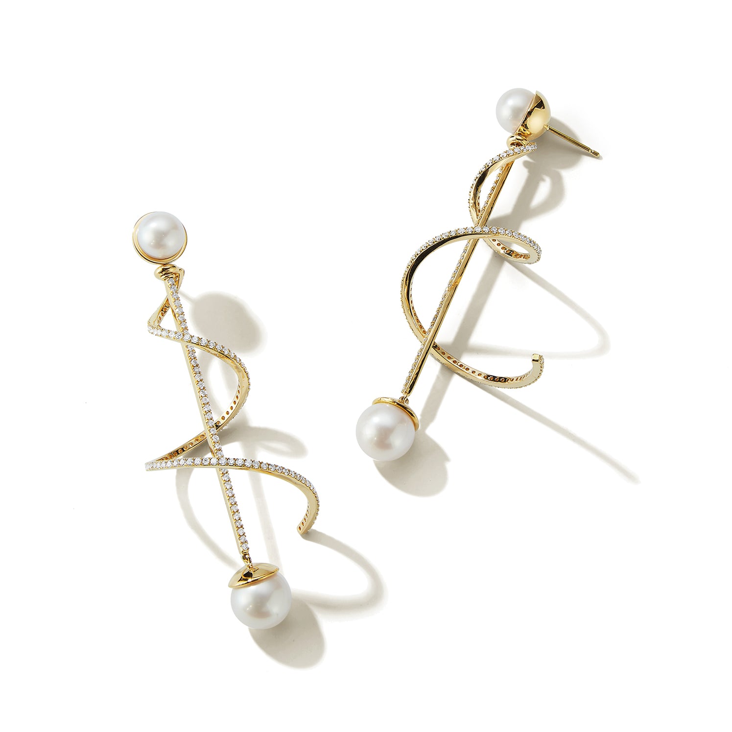 18k Pearl Spiral Earrings.