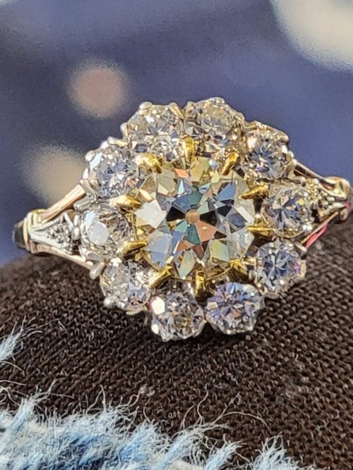 Diamond ring with large chunky halo
