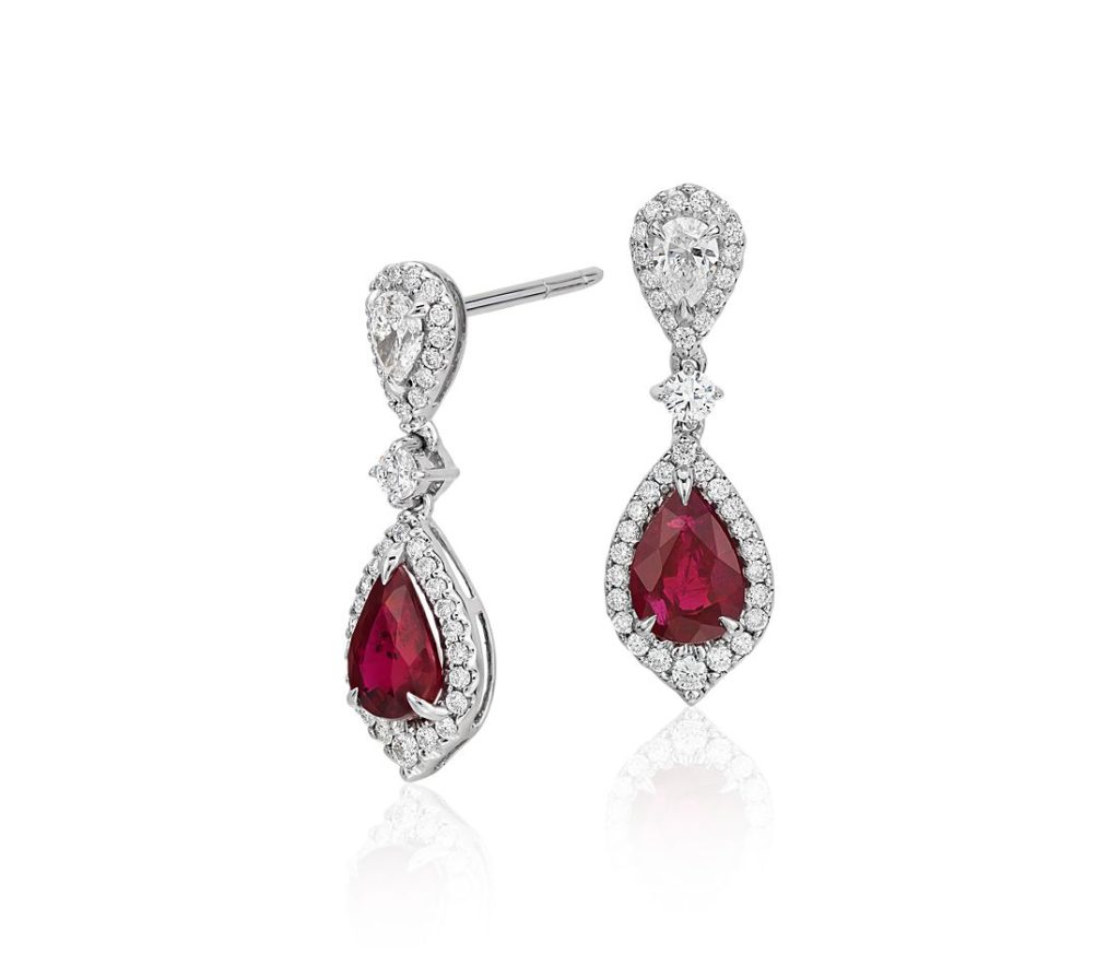 Ruby and Diamond Drop Earrings in 18k White Gold.