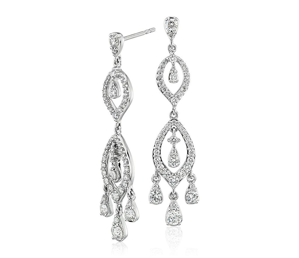 Diamond Chandelier Drop Earrings in 14k White Gold.
