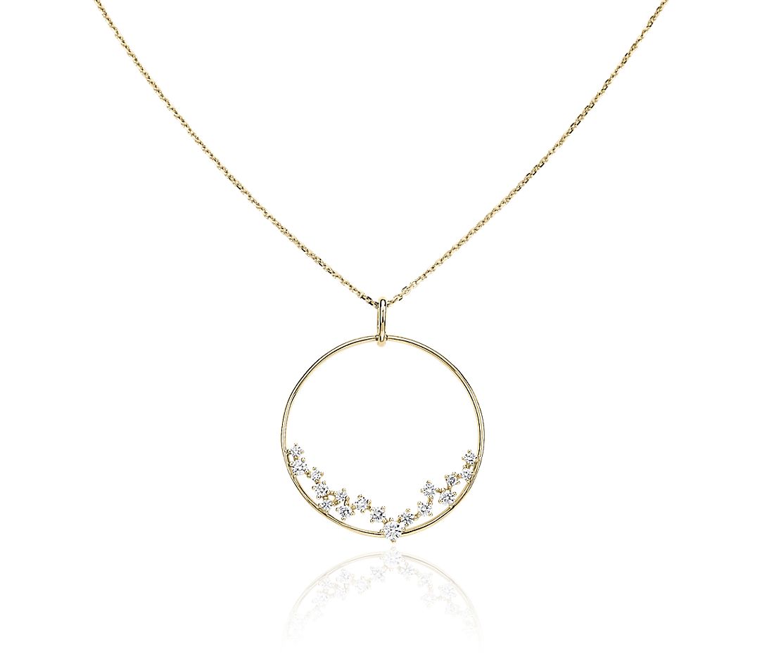 Diamond Scatter Hoop Pendant in 14K Yellow Gold.