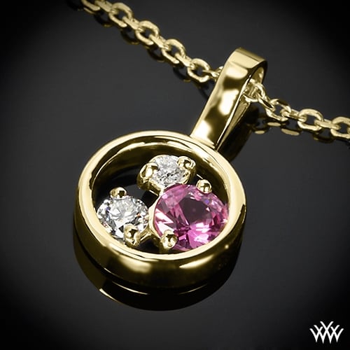 18k Yellow Gold Petite "Dreams of Africa™" Diamond Pendant (2 ACA melee & 1 Pink Sapphire).