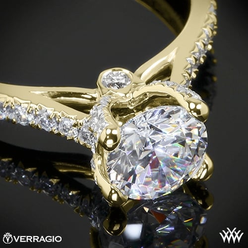 18k Yellow Gold Verragio 4 Prong Petite Pave Diamond Engagement Ring.