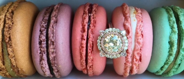 A diamond ring among macarons. 