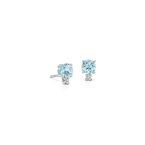 Aquamarine and Diamond Stud Earrings in 18k White Gold.