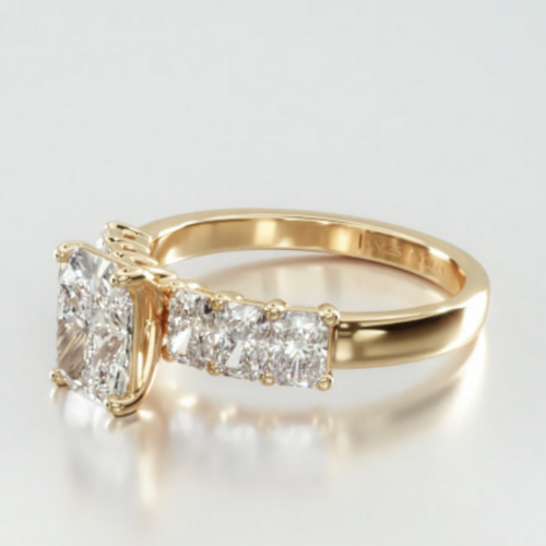 Six Stone Radiant Cut Engagement Ring in 14K Yellow Gold - Setting Only.