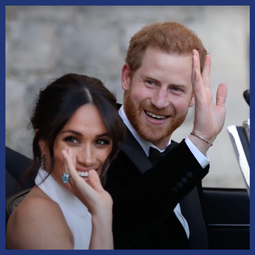 Meghan Markle wearing the late Princess Diana's aquamarine ring.