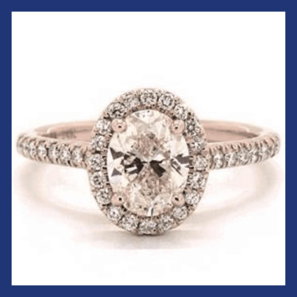 Oval-Halo Pave Engagement Ring in 14K Rose Gold.