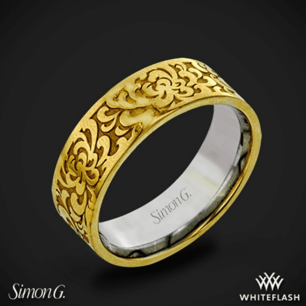 14k White Gold Simon G. Men's Wedding Ring.