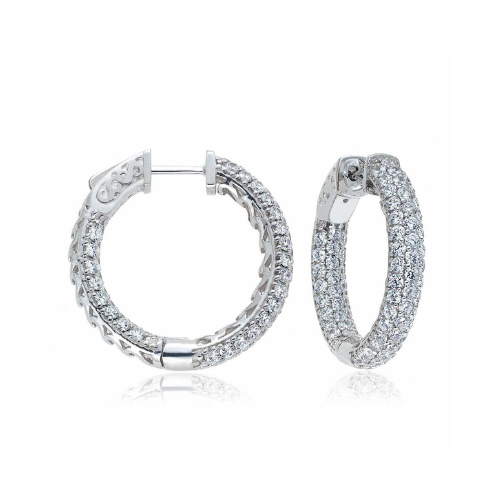 Inside Outside Diamond Hoop Earrings In 14K White Gold.