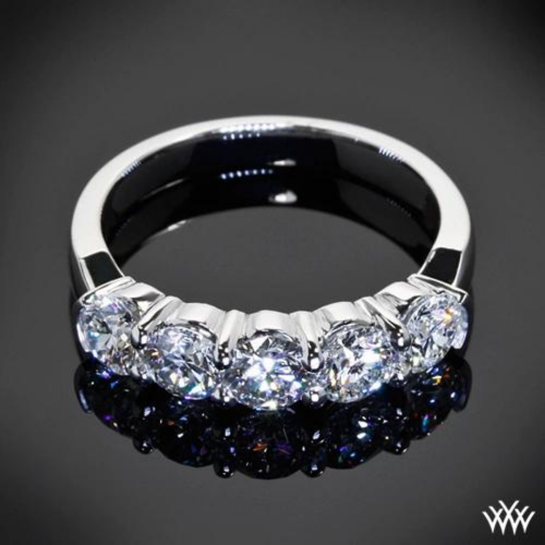 1.25ctw Platinum Five Stone Shared-Prong Diamond Wedding Ring.