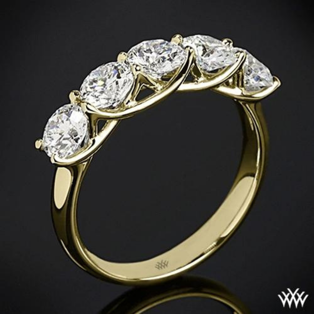 18k Yellow Gold 5 Stone Trellis Diamond Right Hand Ring - Setting Only.