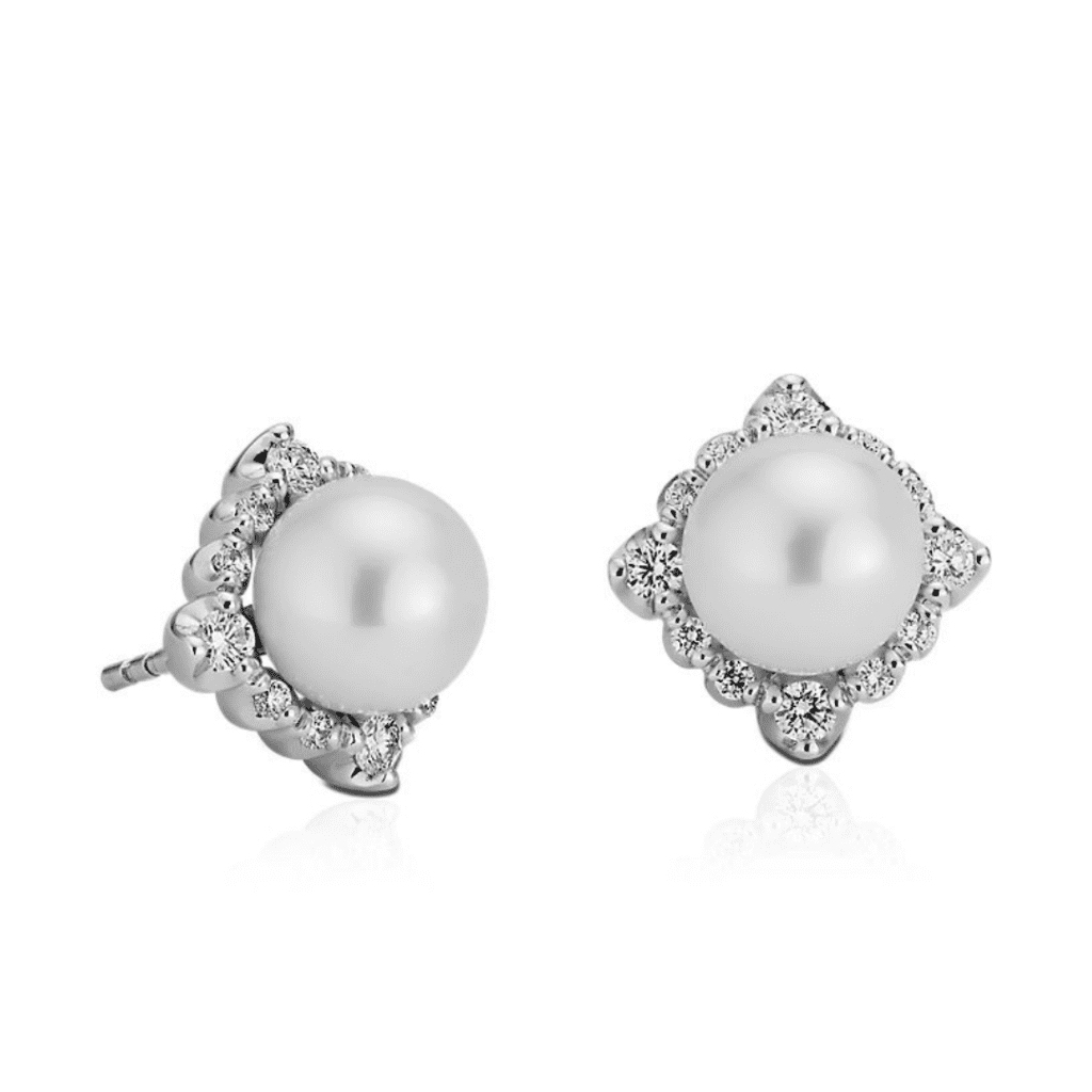 Vintage-Inspired Freshwater Cultured Pearl Diamond Halo Earrings