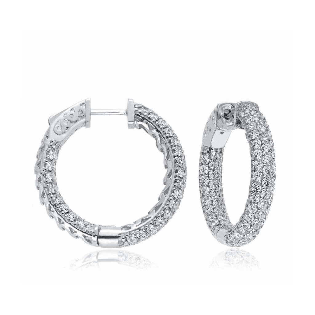 Inside Outside Diamond Hoop Earrings In 14K White Gold