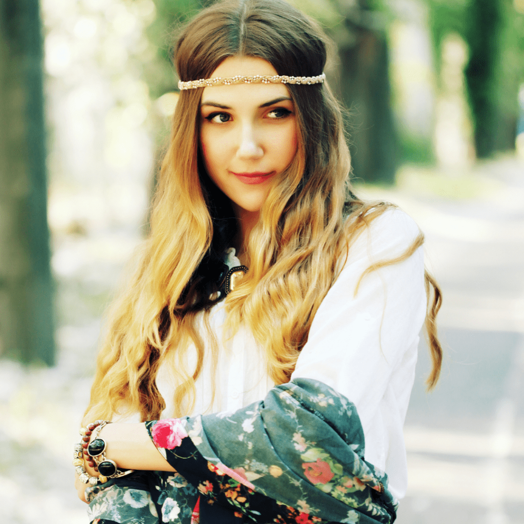 Caucasian styled in boho chic look