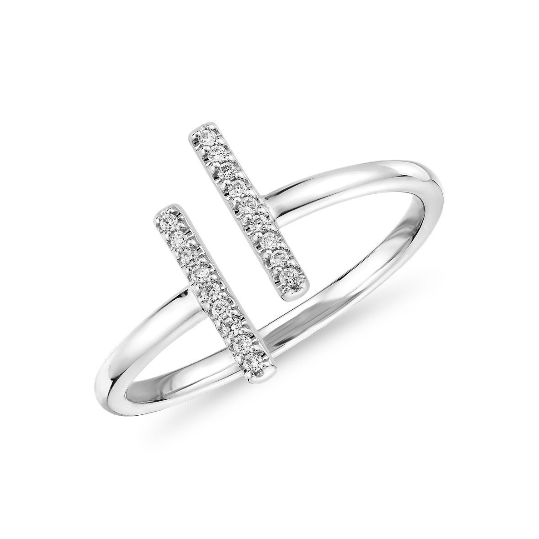 Delicate Pavé Split Bar Diamond Fashion Ring in 14k White Gold