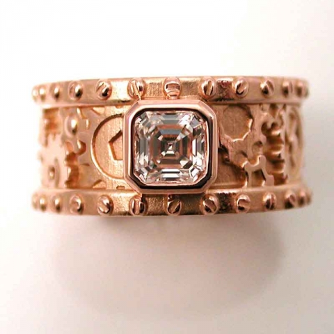 Men's Steampunk Asscher Diamond Ring.