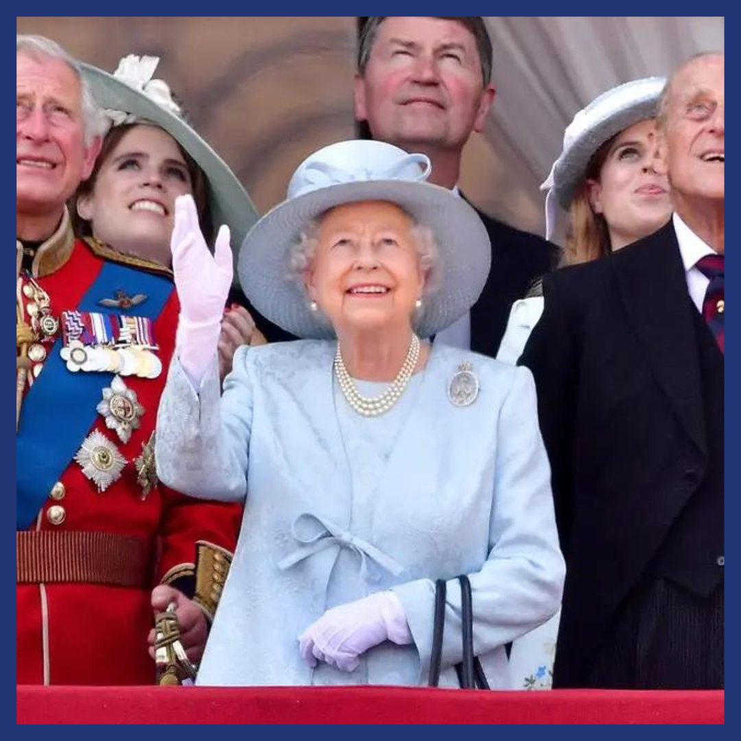 Queen Elizabeth II on the balcony of Buckingham Palace during the Trooping the Color on June 17, 2017 for her Sapphire Jubilee.