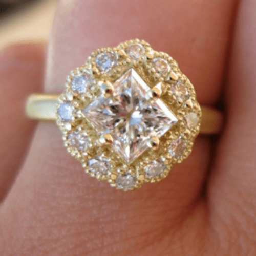 Yellow gold floral diamond ring