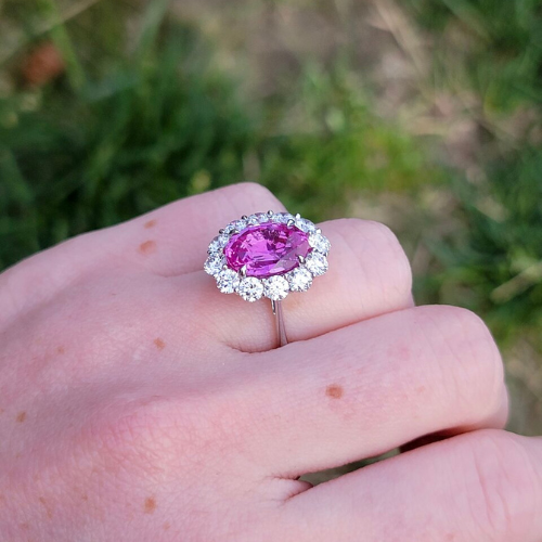 Pink Sapphire in Diamond Halo