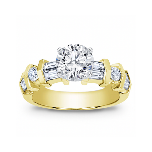 14K Yellow Gold Shared Prong Marquise Side Stone Diamond Engagement Ring.