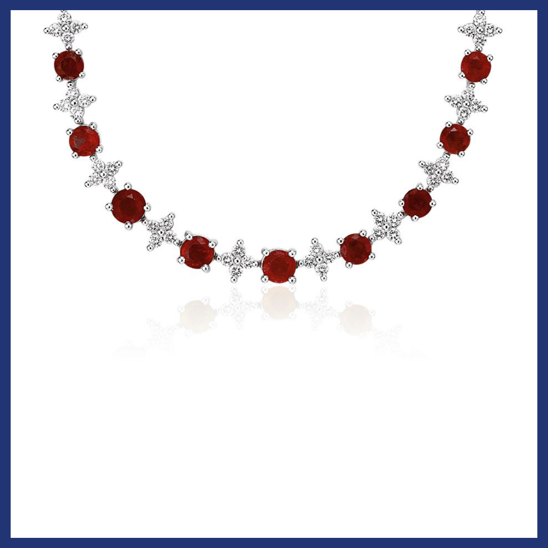 Ruby & Diamond Graduated Eternity Necklace in 18k White Gold.