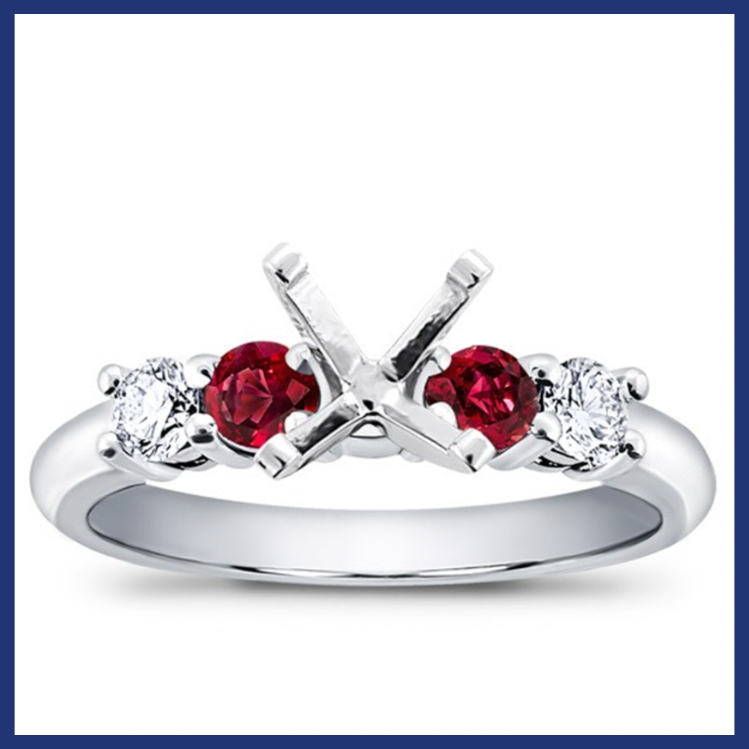 14K White Gold Diamond and Ruby Engagement Ring Setting.