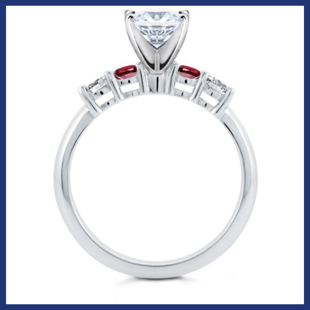 14K White Gold Diamond and Ruby Engagement Ring Setting.