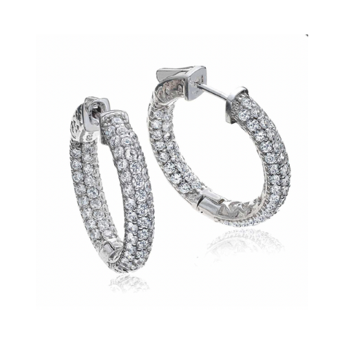 Inside Outside Diamond Hoop Earrings In 14K White Gold.