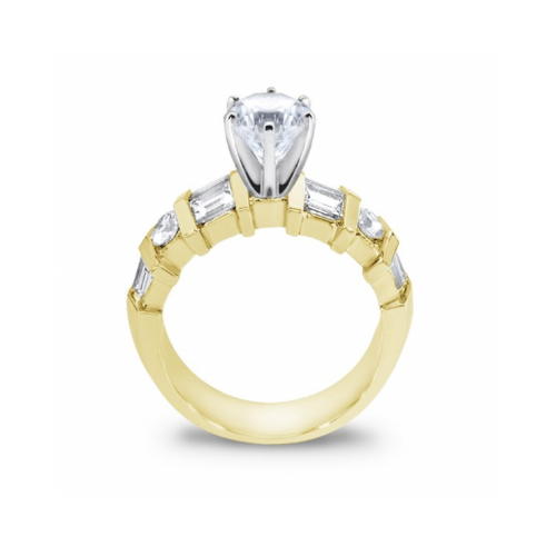 14K Yellow Gold Shared Prong Marquise Side Stone Diamond Engagement Ring.