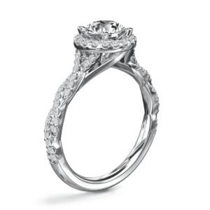 Twisted Band Halo Diamond Engagement Ring in 14k White Gold - Setting Only.