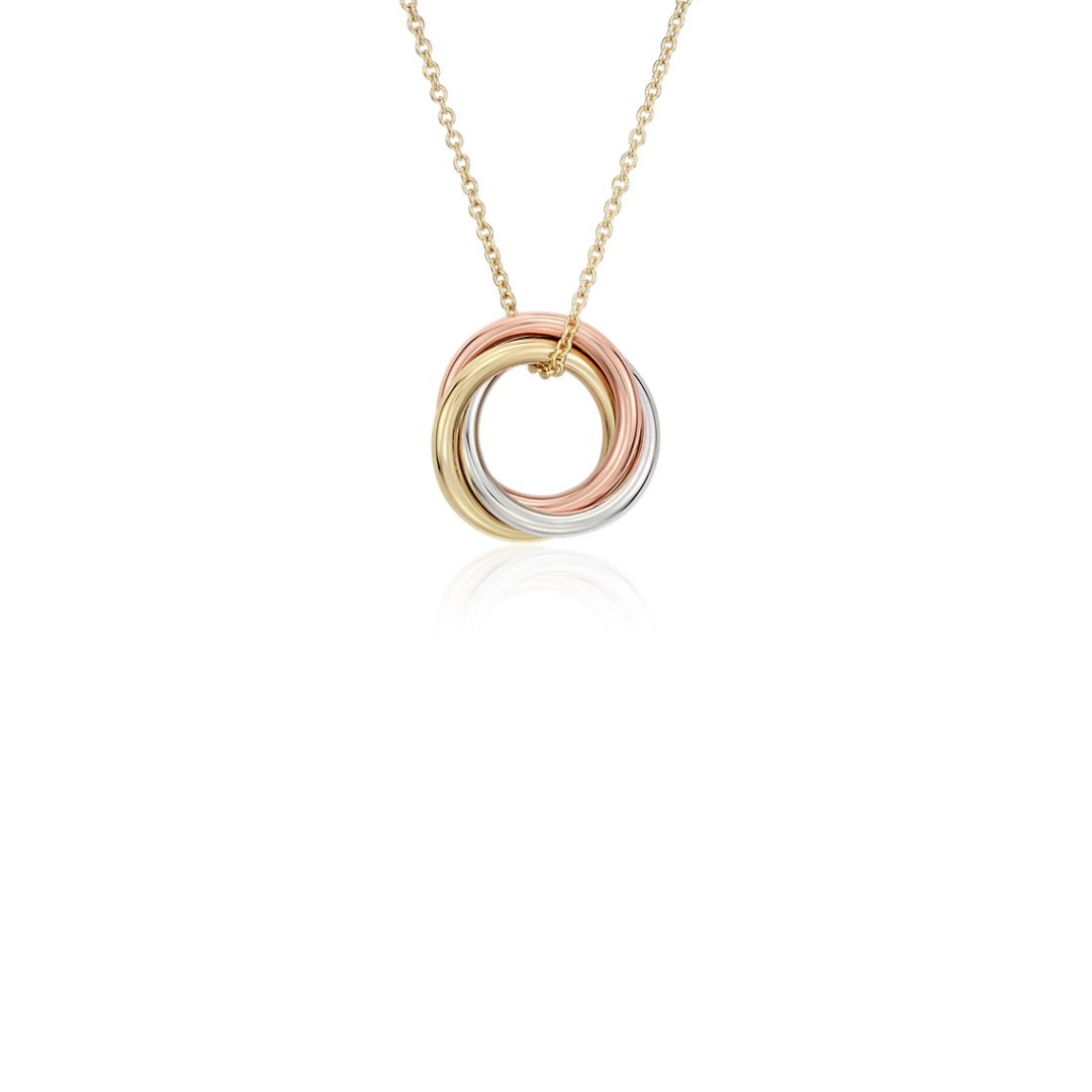 18 Petite Infinity Rings Pendant in 14k Tri-Color Gold.
