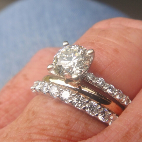 Diamond engagement ring and wedding band.