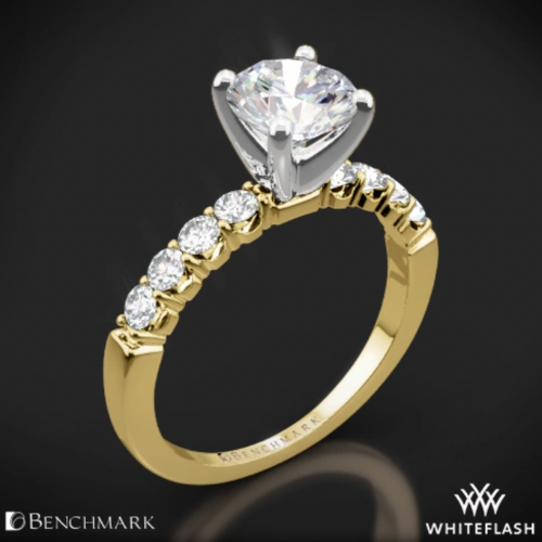 14k Yellow Gold with White Gold Head Benchmark Crescent Diamond Engagement Ring at Whiteflash