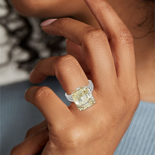 Emerald-Cut Yellow Sapphire and Diamond Ring in 18k White and Yellow Gold at Blue Nile