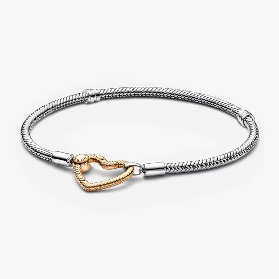 Pandora Moments Two-Tone Heart Closure Snake Chain Bracelet.
